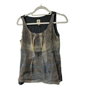 Anthropologie TINY Organza Womens Sleeveless Top Gray Embellished Front Sz P